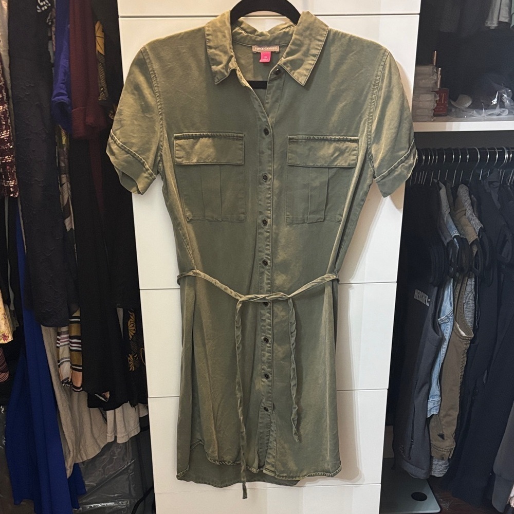 Vince Camuto Khaki Button-Down Mini Dress